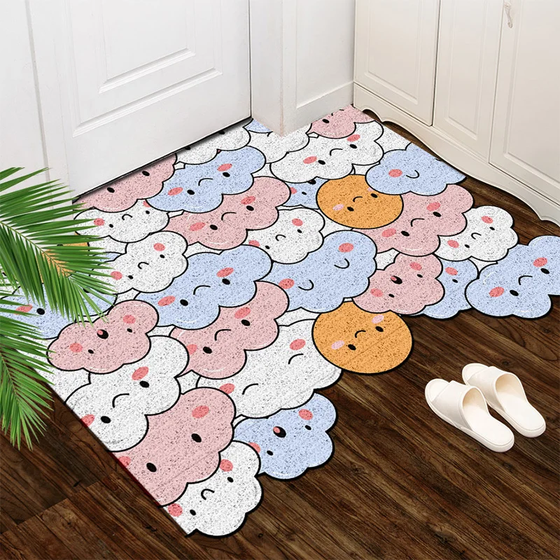 

Custom Nordic style silk circle floor mat cartoon pattern home door mat entrance hall rug entrance door mat can be freely cut