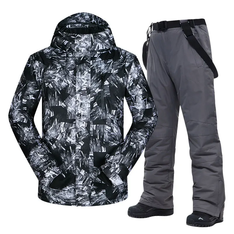 Большой размер мужской лыжный костюм-30 температурный водонепроницаемый ветрозащитный Теплый зимний альпинистский лыжный комплект из куртки и штанов - Цвет: HYH AND GREY