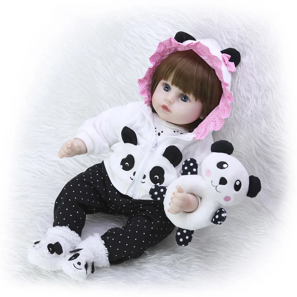 

46CM Silicone Reborn Baby Doll Cloth Body Stuffed Lifelike Babies Alive Doll Cosplay Panda Toys Boneca Toddler Birthday Gift