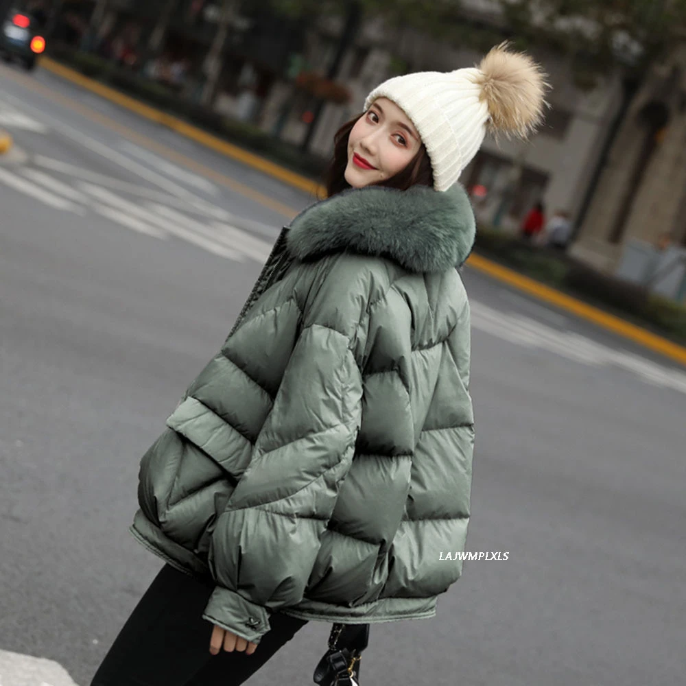 Plumífero con capucha de pelo de zorro Natural para mujer, chaqueta de plumón de Parkas gruesas y cálidas de blanco, ropa de invierno, 90%|Abrigos de plumón| - AliExpress