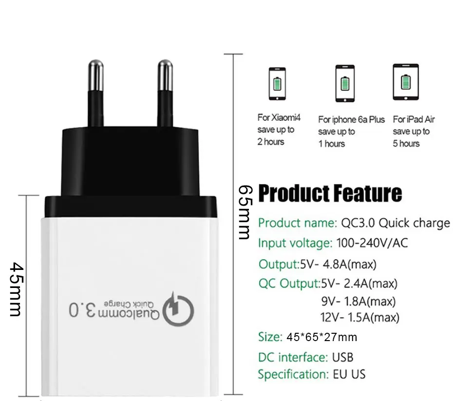 PINZHENG с 3 портами(стандарт Порты и разъёмы Quick Charge 3,0 зарядка 5В 2.1A Быстрый Телефон Зарядное устройство для iPhone samsung Xiaomi huawei US EU Plug Зарядное устройство адаптер