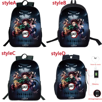 

Anime Kimetsu No Yaiba Backpack 4 Styles Students Demon Slayer Schoolbag Teens Bookbag Boys Girls USB Travel Rucksack Kids Gift