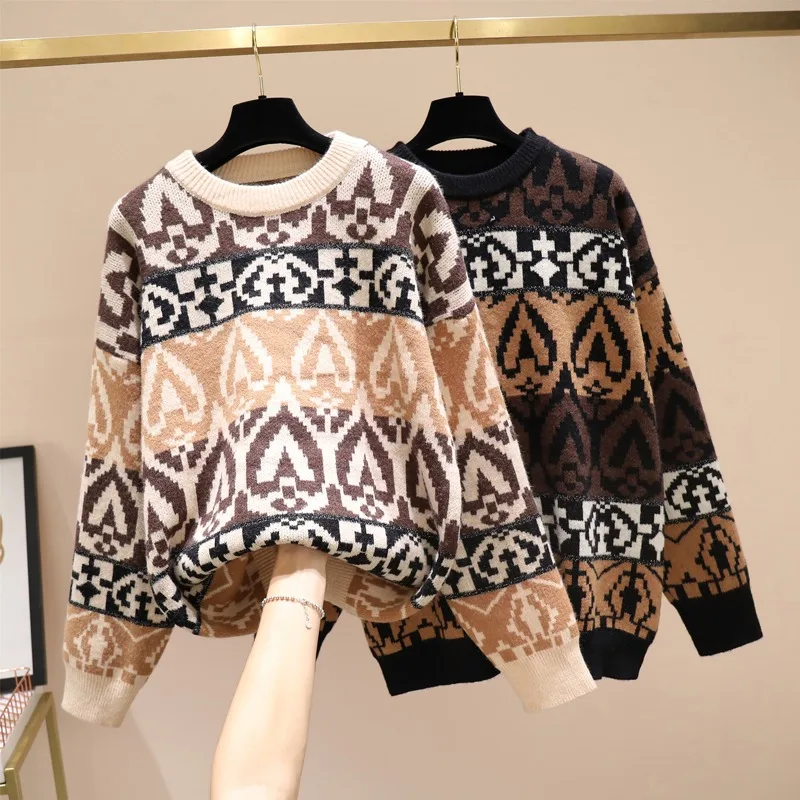 

Women Autumn Winter Sweaters 2020 Retro Knit Plus Size O-Neck Korean Japan Tops Loose Wild Female Pullovers Christmas GX1218