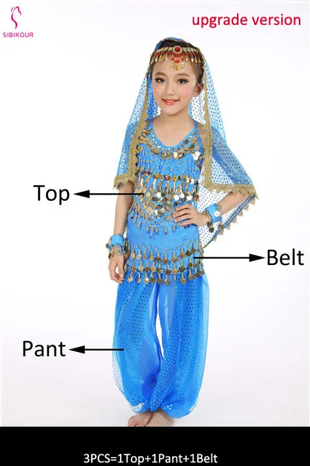 Ocean Blue 3pcs 8 цветов детский набор костюма для танца живота Восточные Танцевальные костюмы для девочек Египетский Болливуд индийский танец живота одежда индия - Цвет: Ocean Blue 3pcs