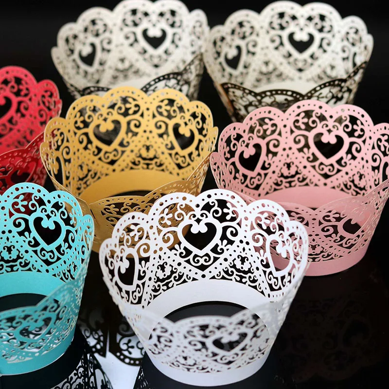 Heart Laser Cut Cupcake Wrappers 50pcs Birthday Wedding Party Decoration Baby Shower Handmade DIY Baking Fondant Cake Decor-paper cupcake wrappers,cupcake supplies,cake decorations,party decorations