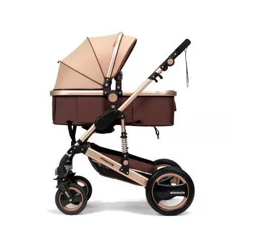 Khaki gold frame Детская коляска 2 в 1, коляска для отдыха или увлажнения, складной светильник, двусторонняя детская многофункциональная коляска для новорожденных - Цвет: Khaki gold frame