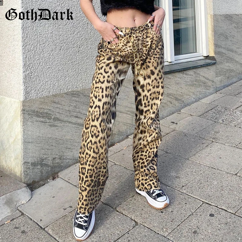 

Goth Dark Leopard Print EGirl Gothic Aesthetic Pants Harajuku Wide Leg Loose High Waist Autumn Trousers Women Fashion Streetwear