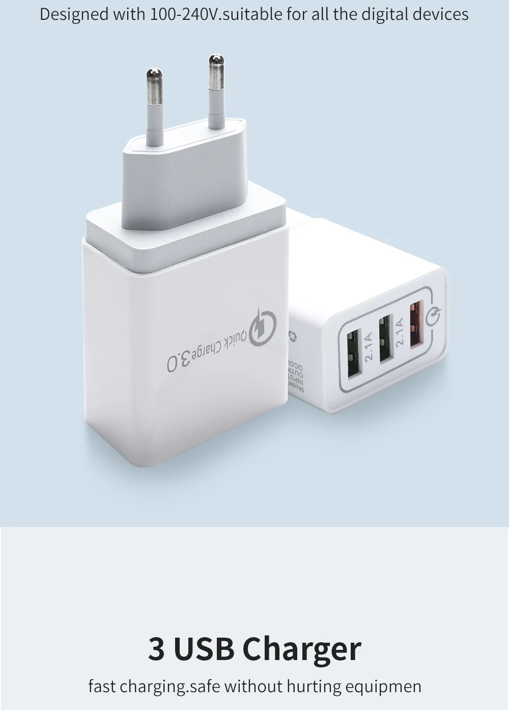 Великобритания Стандартный USB адаптер для мобильного телефона samsung A50 A30 iPhone 7 8 huawei P20 планшет QC 3,0 быстрое настенное зарядное устройство 48 Вт США ЕС Великобритания вилка