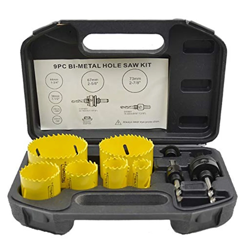 

9Pcs Holesaw Blades Kit Bi Metal Holesaw Bit Set Adjustable Hole Saw Cutter Metal Cutting Core Drill Hole Cutting Saw