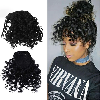 

Afro Curly Bang For Black White Women Fake Fringe Clips In Bangs Wig Hair Natural Black Synthetic Hair accessories 3 Colors