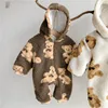 Winter Newborn Baby Cartoon Bear Print Fleece Thicken Rompers Hooded Infants Boy Warm Clothes Kids Toddler Girls Warm Jumpsuits ► Photo 3/6