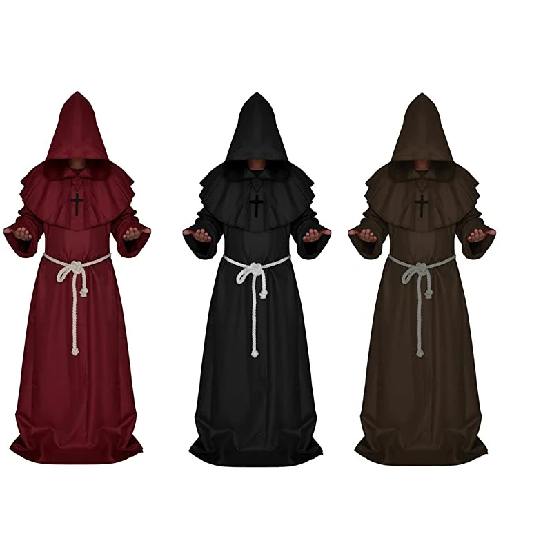 Medieval Monk Robe Priest Robe Halloween Cosplay Costume Cloak 