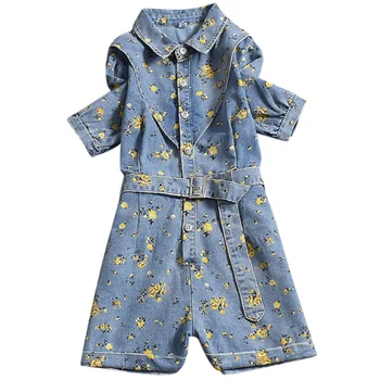 

2020 Summer Overalls High Waist printed Jeans BF Loose Leg Playsuit Lapel Pocket Shorts Jumpsuit Denim Casual