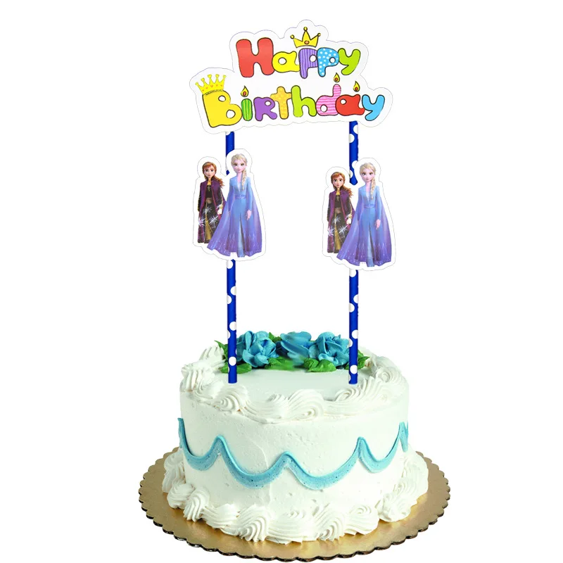 cake topper-2pcs Disney замороженные Тема 2 вечерние посуда бумага соломенная шляпа для девочек День рождения украшения поставки и вечерние подруги Вечерние подарок - Цвет: cake topper-2pcs