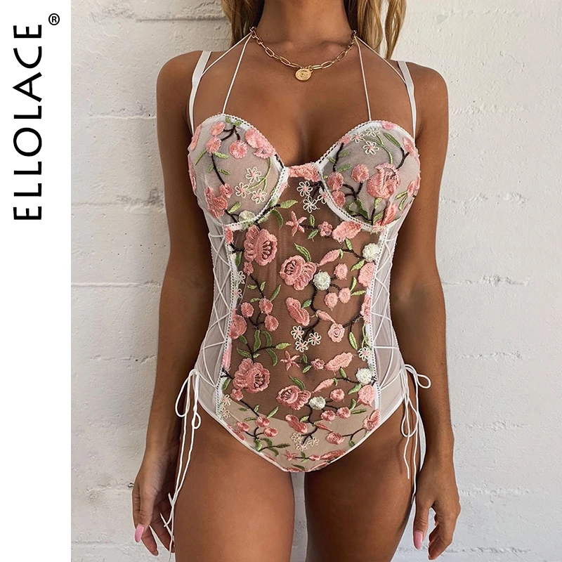 Ellolace Embroidery Lace Body Women Sexy Fitness Bodysuit Sleeveless Bodycon Rompers See Through Overalls 2020 New Wholesale Ellolace Embroidery Lace Body Women Sexy Fitness Bodysuit Sleeveless Bodycon Rompers See Through Overalls 2020 New Wholesale