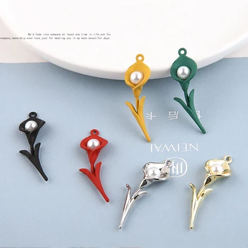 

30pcs/lot color alloy Spray paint material flowers shape fashion charms diy jewelry earrings/key pendants accessory