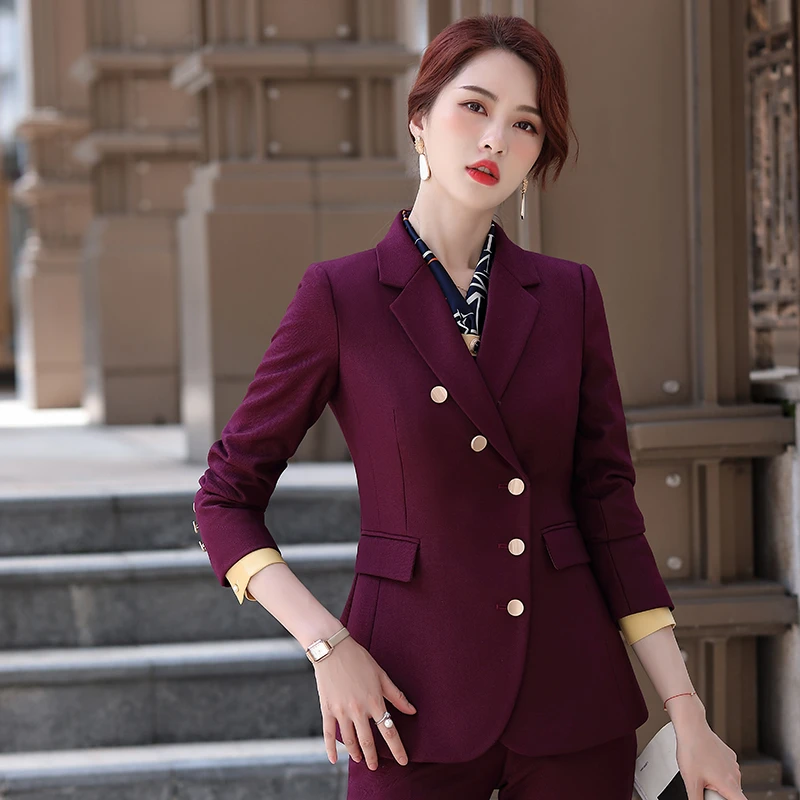 Chaqueta Formal de manga larga mujer, abrigo elegante de color púrpura, ropa de trabajo de negocios, Tops, ropa de otoño e invierno| - AliExpress