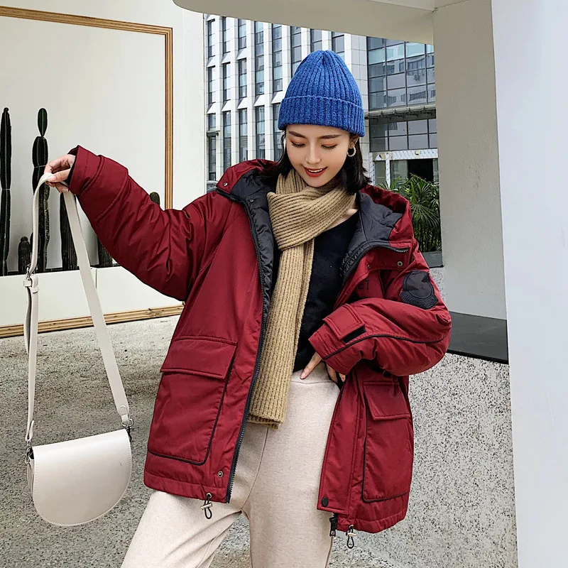 

Photo Shoot New Style down Jacket Women's Large Size Casual BF Style Korean-style INS Workwear Coat Hooded Cotton-padded Clothes
