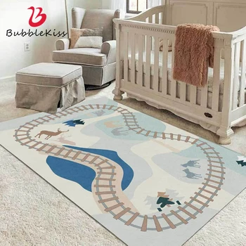 

Bubble Kiss Cartoons Rug And Carpet For Home Living Room Blue Cute Railway Track Pattern Floor Rug Children's Room Crawl Carpet