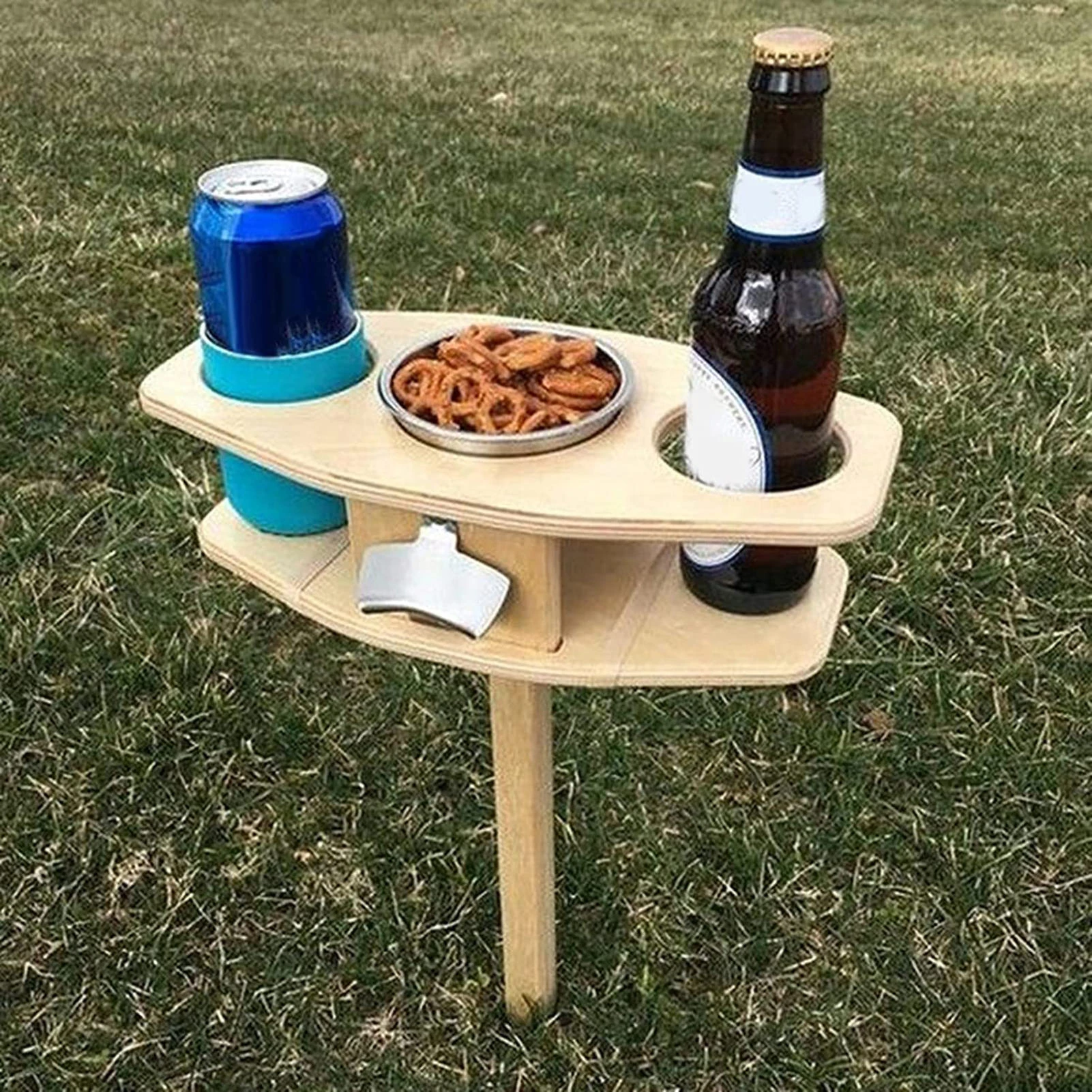 Outdoor Foldable Wine Table with Round Desktop Mini Wooden Easy To Carry.