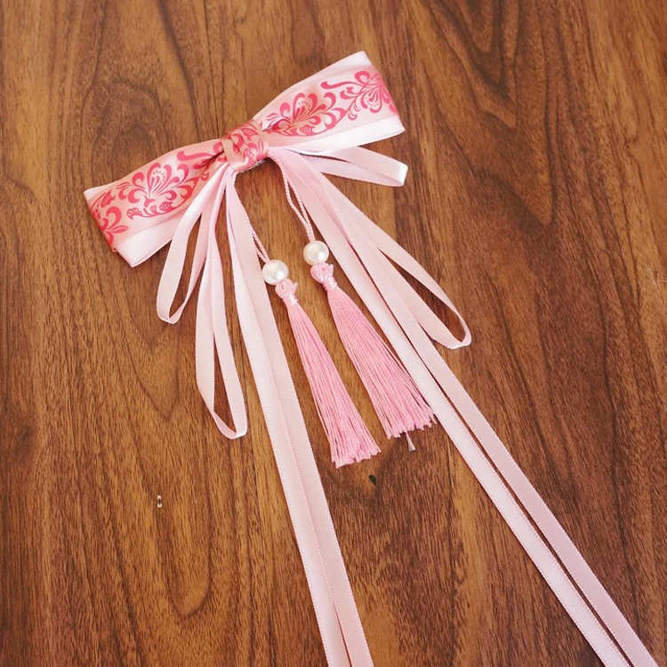 Hanfu фарфоровая заколка в виде бантика для волос - Цвет: Pink Single