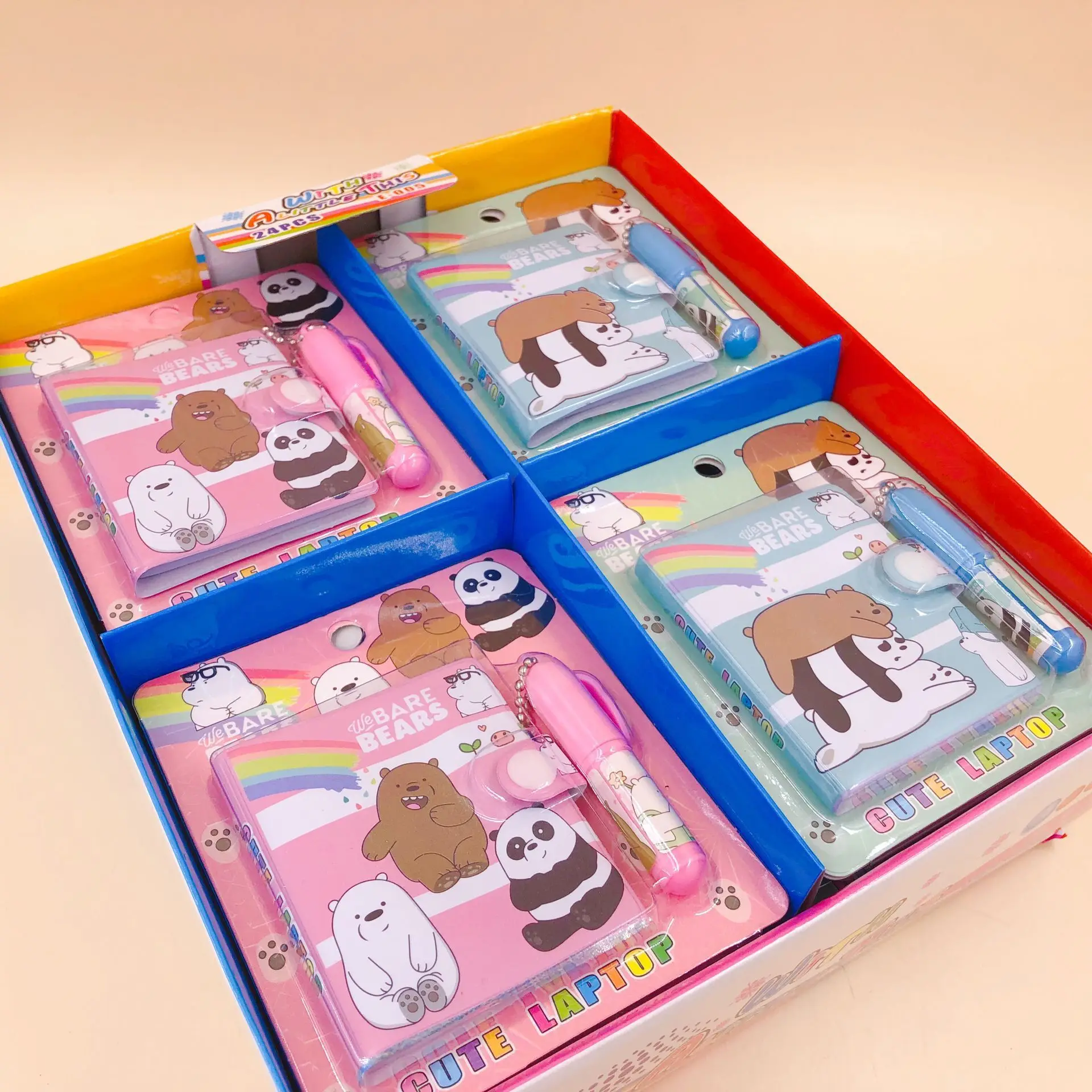 

Kawaii Bare Bear Cartoon with Ballpoint Pen Mini Book Set Portable Pocket Notebook Diary Notepad Escolar Papelaria