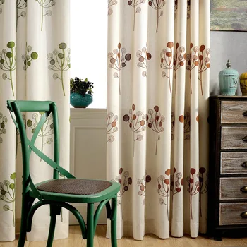 

Sapling Curtain Modern Minimalist for Living Room Bedroom Rural Chinese Curtain Cotton and Linen Embroidered Curtain Screens