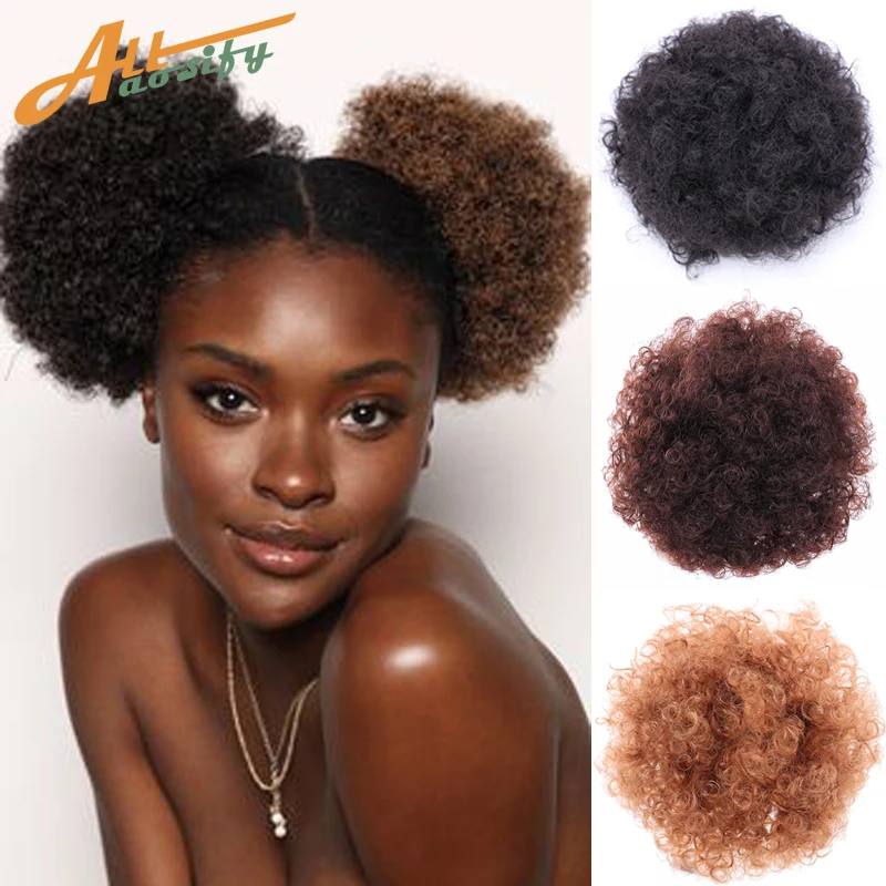 

ALLAOSIFY Premium Synthetic Curly Natural Hair Afro Puff Drawstring Ponytail Fluffy Short Kinky Curly Hair Bun for Black Women