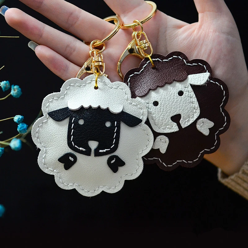 

Free Cutting Sheep Leather Needle Sewing Craft Kits Key Chain True Leathercraft Pendant Lovers Special Gift Lamb Shape Pendant