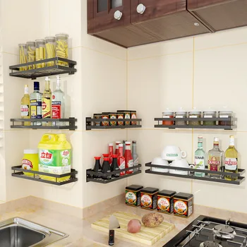 

Kitchen Shelf for Storage Organizer Wall Shelf Spice Rack Punch Free Carbon Steel Storage Shelves Rack for Kitchen Bathroom