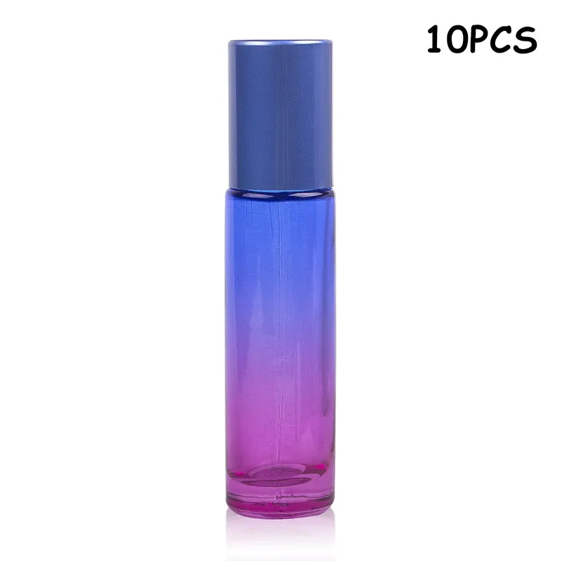 10PCS Blue Purple 1/5/10 шт 10 мл «Поцелуй меня») цвета в ассортименте; Стекло бутылка надевание крышки сверху роликом мяча с распылением ароматерапевтического эфирного масла тумана контейнер для путешествий многоразового флакон духов - Цвет: 10PCS Blue Purple