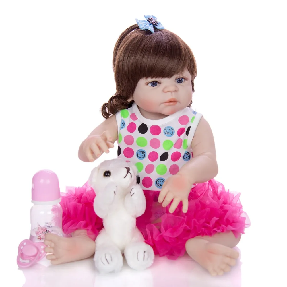 Кудрявые волосы Bebe reborn Девочка Кукла 2" 57 см полный силикон inteiro reborn куклы игрушки для детей подарок