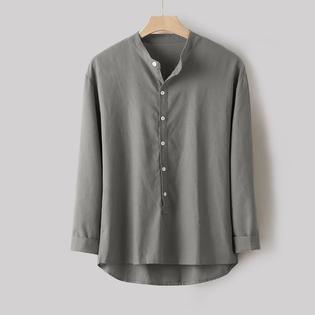 Модные мужские рубашки camisa Осенняя блуза с длинными рукавами Топ Повседневная льняная и хлопковая рубашка с отложным воротником мужская camisa masculina