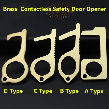 

Family Health Convenient Portable Alloy Press Elevator Tool Hygiene Hand Antimicrobial Brass EDC Door Opener Door Handle Key