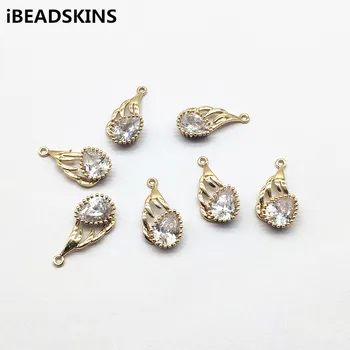 

New arrival! 20x10mm 50pcs Copper/Zircon Feather/Drop shape Charm for Earrings parts,hand Made Earrings Findings Jewelry DIY