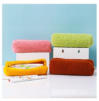 

Ins Tide Simple Fashion Lamb Velvet Plush Pencil Case Cute Girl Heart Stationery Box Japanese Large Capacity Storage Bag