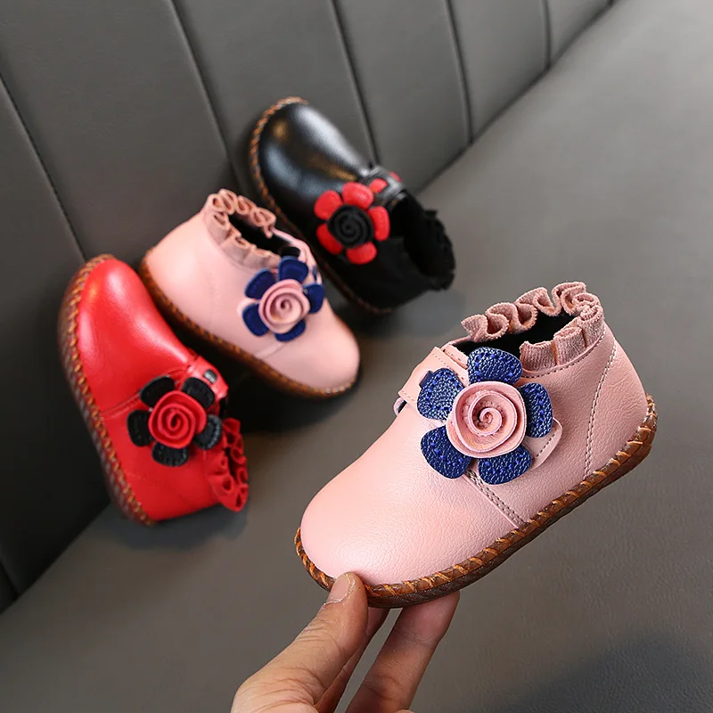 Осенне-зимние ботинки для девочек детские ботинки с цветами детские ботинки с мягкой нескользящей подошвой Детская уличная хлопковая обувь