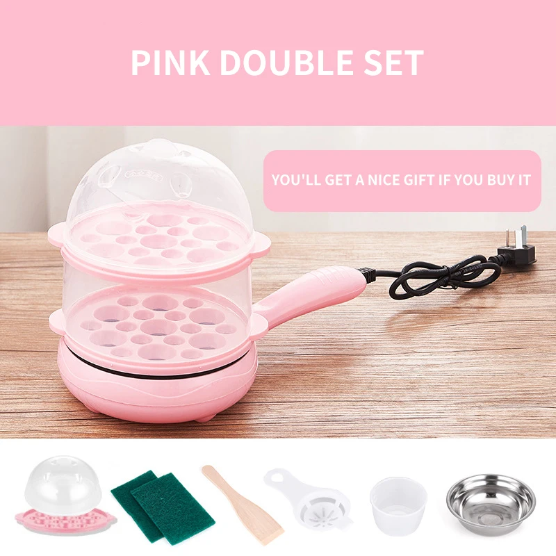 pink-Double layer se Мини-омлет с артефактом для яиц, жареный стейк, антипригарная сковорода, электрическая сковорода для завтрака, безопасная ручка, набор сковород - Цвет: pink-Double layer se