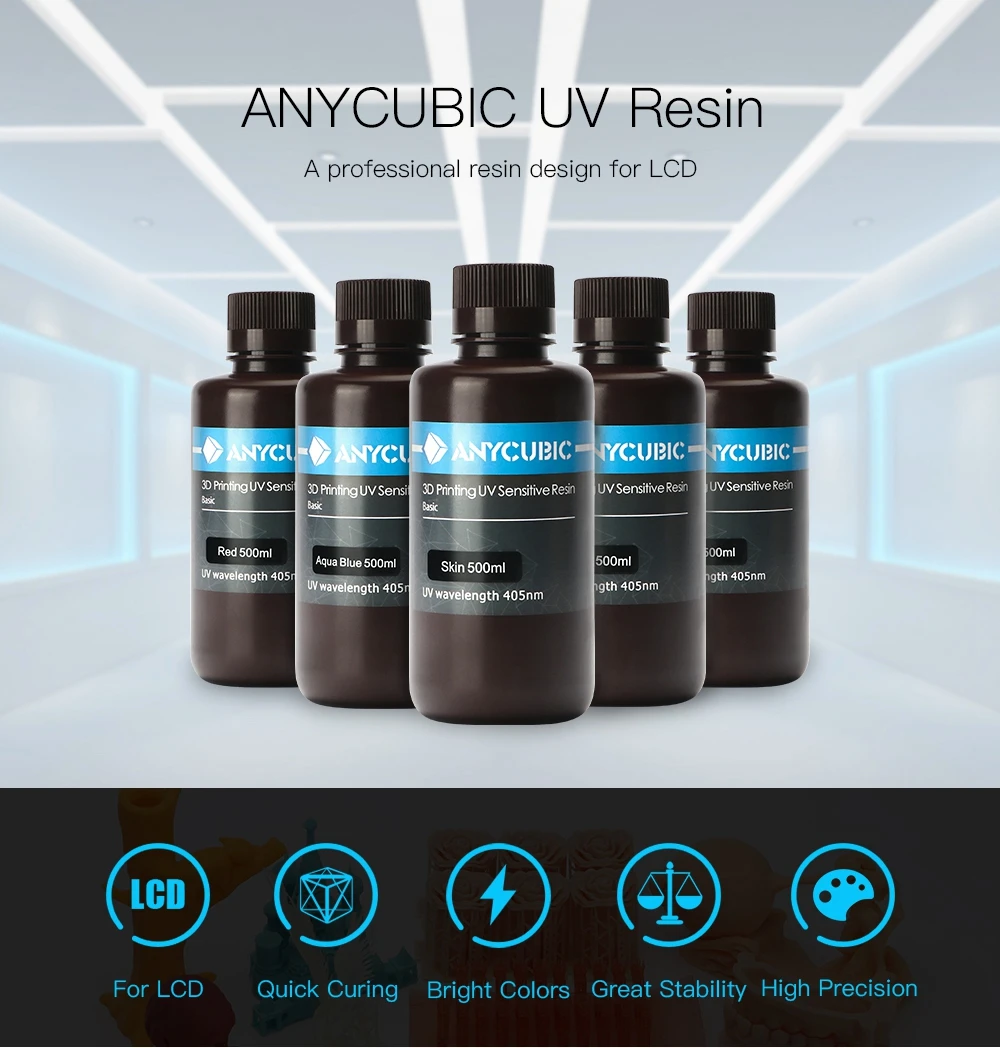 ANYCUBIC 405nm УФ-смола для Фотон-с 3D-принтер печатный материал lcd УФ чувствительный нормальный 500 мл/1л Жидкостная бутылка гаджет