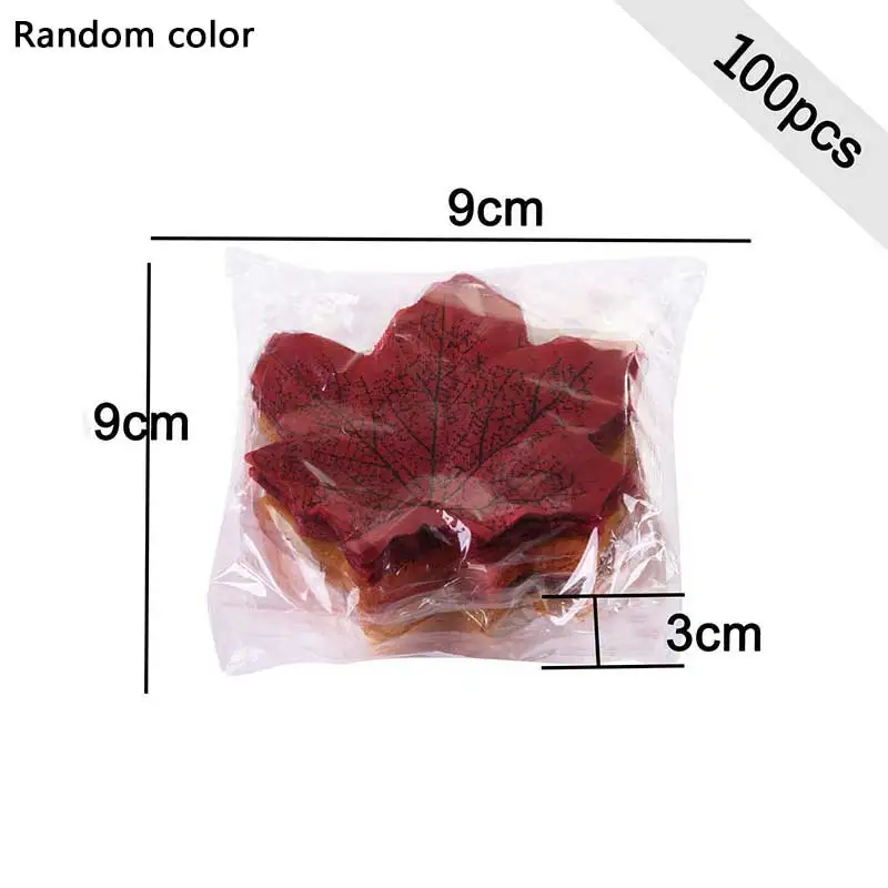 Random color 100Pcs 1 упаковка, Искусственный Кленовый лист, скрапбук, искусственные реквизиты, реквизит для фотосессии, Декорации для сцены, яркие искусственные листья цветов - Цвет: Random color 100Pcs