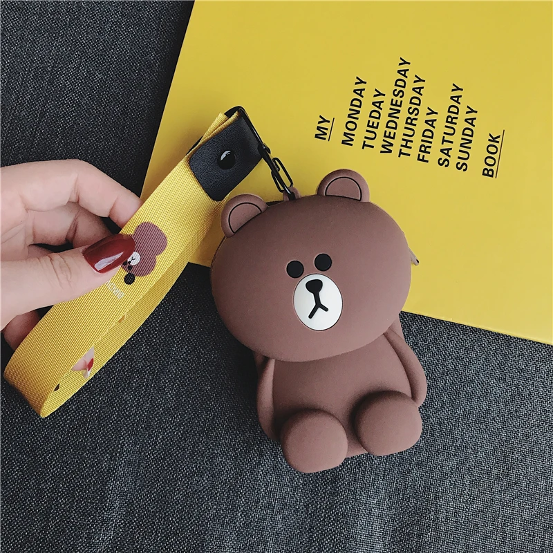 Cartoon Bear Earphone Bag Cute Small Zipper Case Headset Box Mini Soft Silicone Kawaii Portable Earbud Pouch Kids Coin Purse