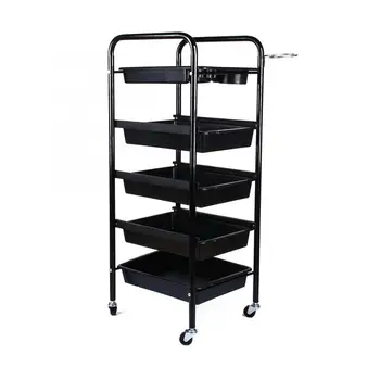 Oversea Shipping Multifunction 5 Tier Spa Hairdresser Coloring Hair Black Salon Trolley Rolling Storage Cart Styling Accessories