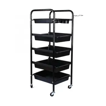 

Oversea Shipping Multifunction 5 Tier Spa Hairdresser Coloring Hair Black Salon Trolley Rolling Storage Cart Styling Accessories