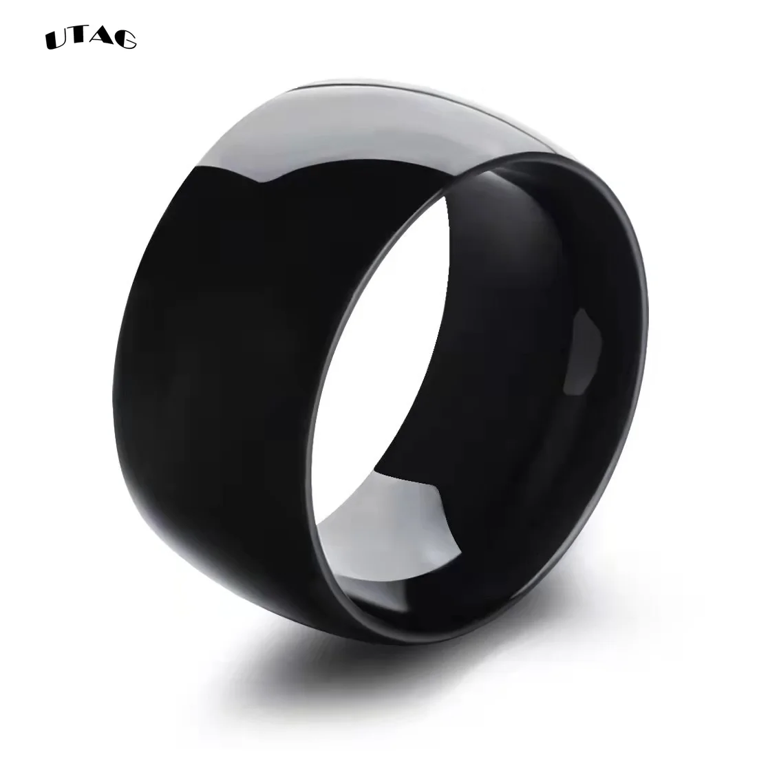 UTAG Simple 12MM Wide Large Titanium Steel Face Ring for Men Super Wide Silver Color Men's Ring Big Finger Ring Wedding Jewelry