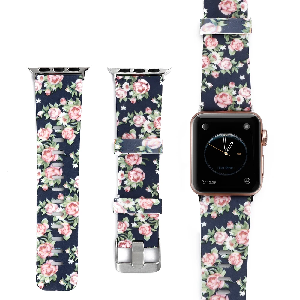 Цветочные ленты для Apple watch Series 5 4 3 2 1 40 мм 44 силиконовый Печатный ремешок iWatch 38 42 |