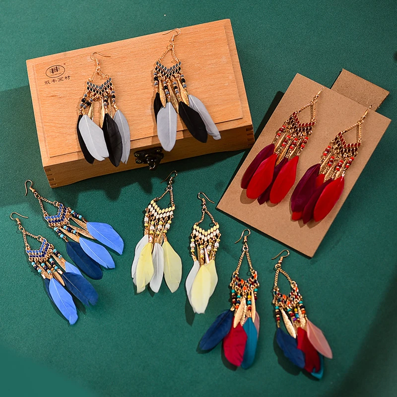 Женские серьги подвески в богемном стиле Boho Chic праздничные аксессуары сережки из