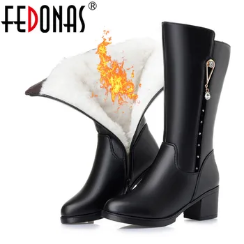 

FEDONAS Top Quality Women Mid-calf High Boots Wool Fur Snow Boots Warm Long Rhinestone Party Shoes Woman High Boots Pumps