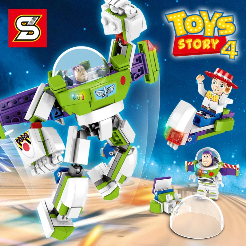 

Toy Story 4 Blocks 8 In 1 Buzzed Lightyear Woody Jessie Aliens Bulleye Action Figure Mode Building Bricks Toys for Children Gift
