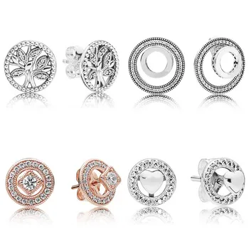 

Original Tree Of Love Forever Circle Rose Vintage Allure With Crystal Studs Earring For Women Wedding Gift Europe DIY Jewelry