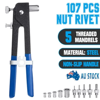 

107pcs/kit Nut Rivet Rivnut Nutsert Riveter Tool 5 M3/M4/M5/M6/M8 Nut Rivet Mandrels Threaded Rivet Nut Inserts Repair Hand Tool